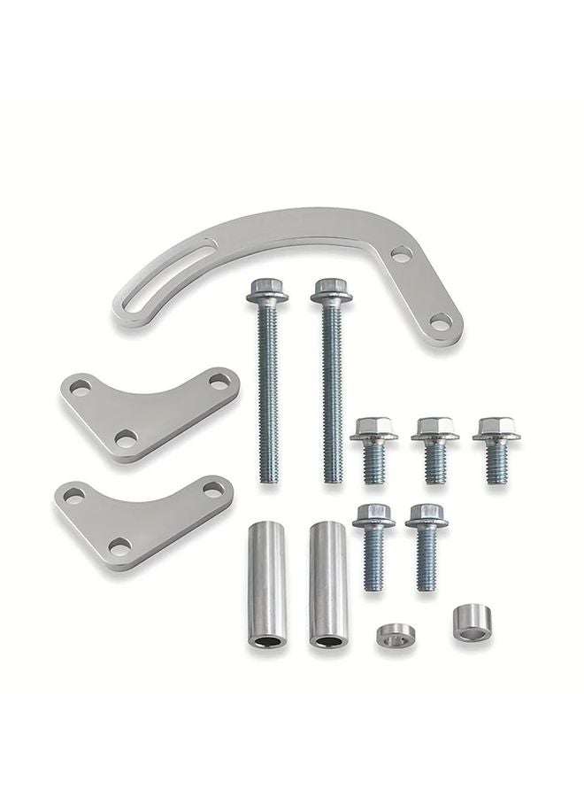 Adjustable Power Steering Pump Bracket For Chevy 350 Small Block LWP Long Water Pump Silver - Image 2